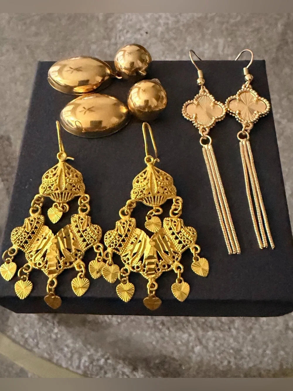 Gold-Tone Filigree Chandelier and Quatrefoil Tassel Earrings